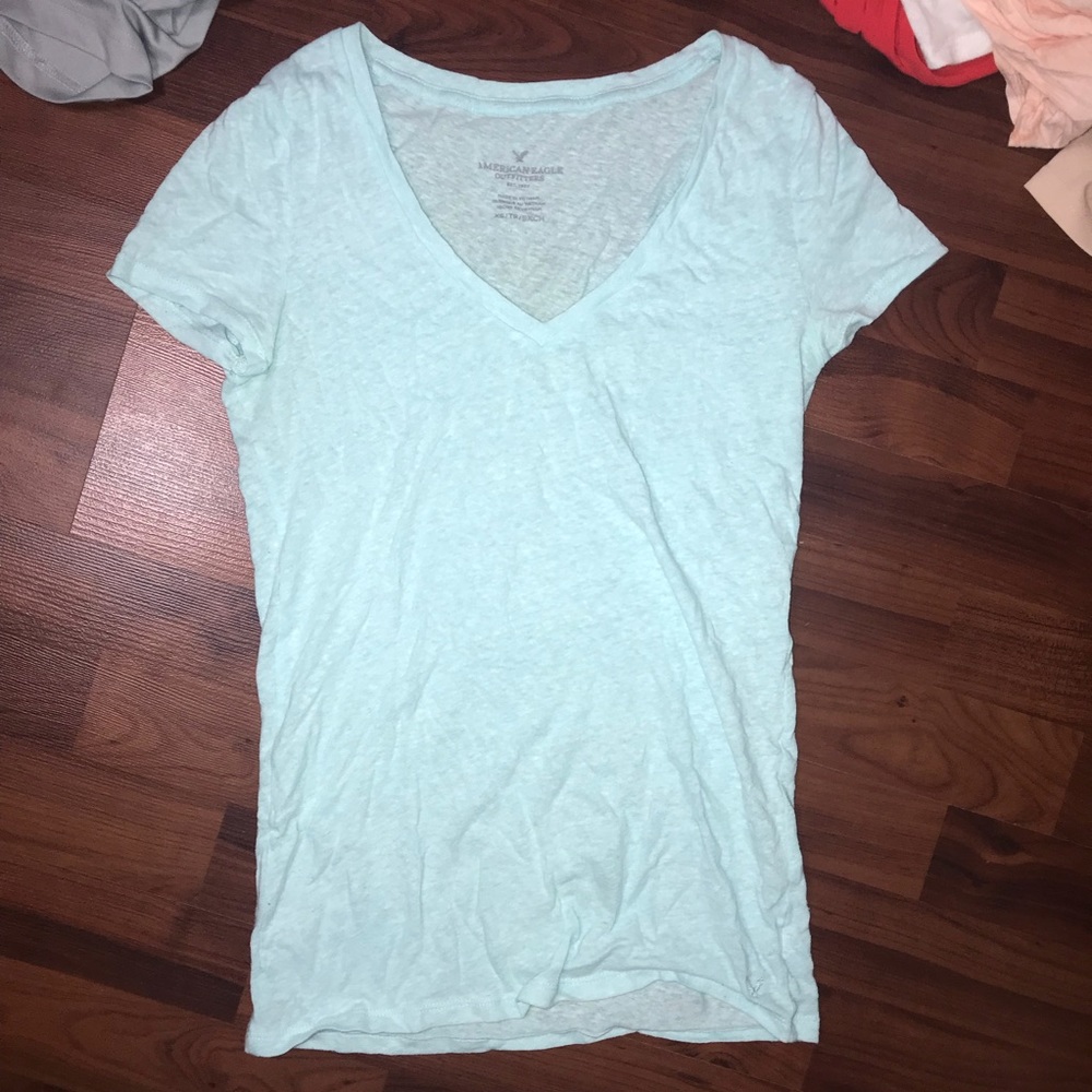 Light Sky Blue American Eagle V Neck T Shirt